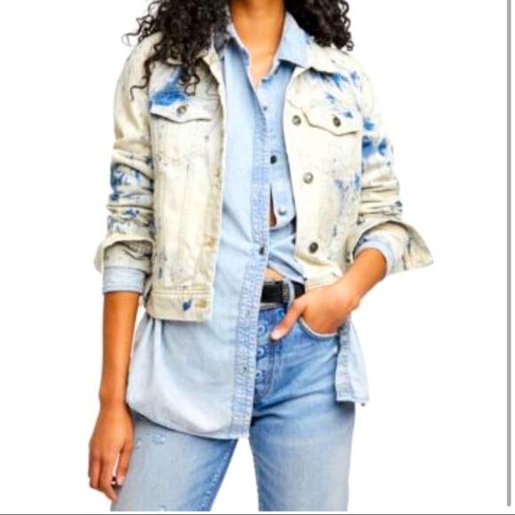 NWT Free People {REVOLVE} Rumors Denim Jacket in Jones Tie Dye Blue size XS - Picture 1 of 9